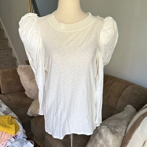 Women's White Puff Sleeve Crewneck Top